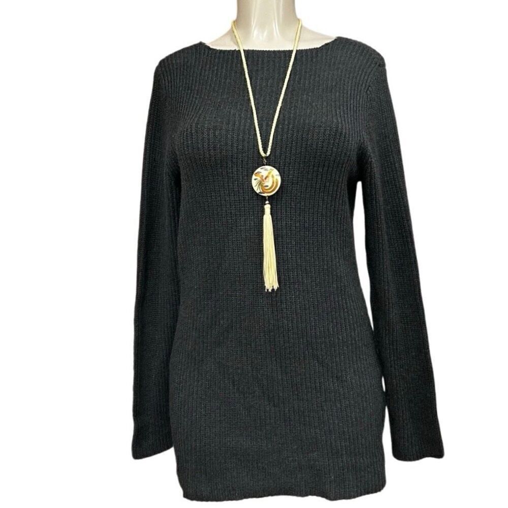 Peter Nygard Sweater Dress Women's Large Charcoal Gray Ribbed Knit Side Zip